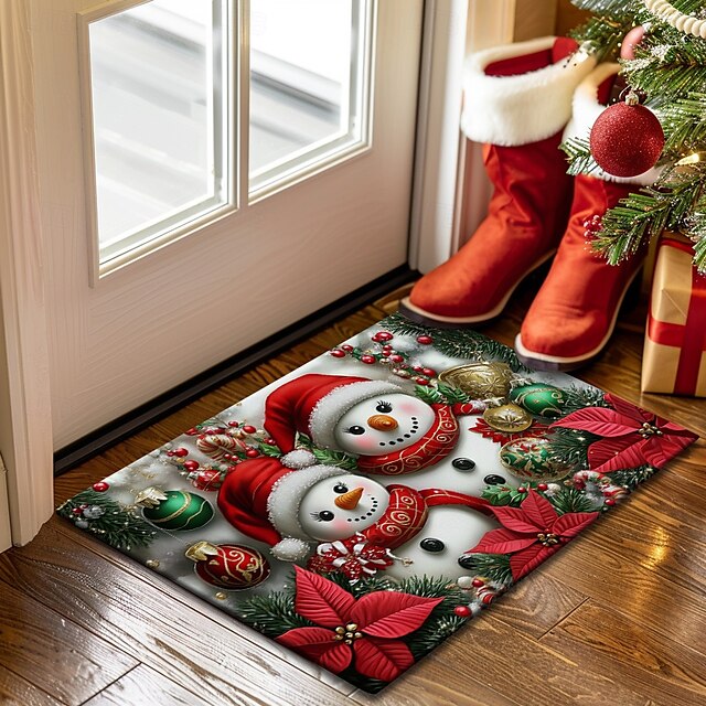 Christmas Decorations Doormat Snowman Kitchen Mat Floor Mat Non-Slip Area Rug Oil Proof Rug Indoor Outdoor Mat Bedroom Decor Bathroom Mat Entrance Rug