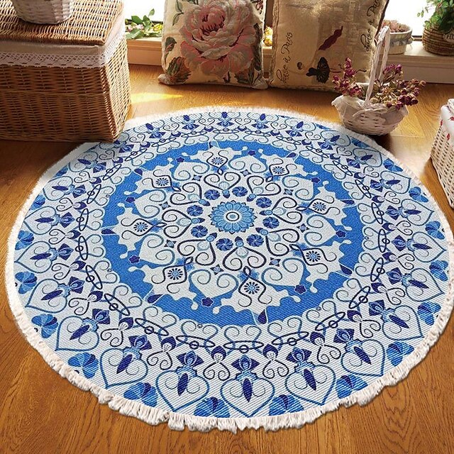 Mandala Tassel Round Carpet Area Rug Ethnic Style Room Living Room Bedroom Coffee Table Floor Mat