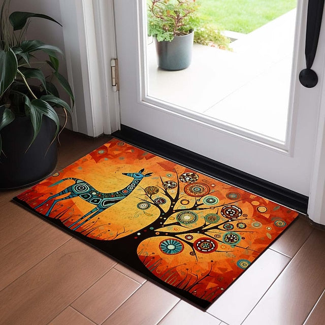 Tree of Life Giraffe Doormat Floor Mats Washable Rugs Kitchen Mat Non-Slip Oil Proof Rug Indoor Outdoor Mat Bedroom Decor Bathroom Mat Entrance Rug