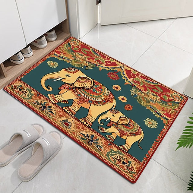 Ethnic Elephant Door Mat Floor mats Washable Rugs Kitchen Mat Non-Slip Oil Proof Area Rug Indoor Outdoor Mat Bedroom Decor Bathroom Mat Entrance Rug