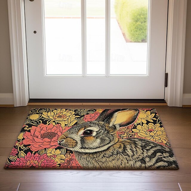 Welcome Rabbits Doormat Floor Mats Washable Rugs Kitchen Mat Non-Slip Oil Proof Rug Indoor Outdoor Mat Bedroom Decor Bathroom Mat Entrance Rug