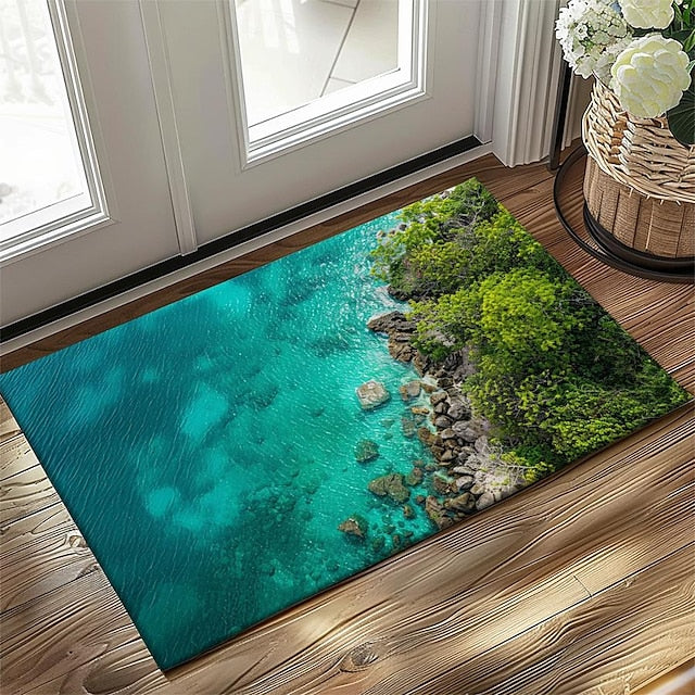 Beach View Doormat Kitchen Mat Floor Mat Non-Slip Area Rug Oil Proof Rug Indoor Outdoor Mat Bedroom Decor Bathroom Mat Entrance Rug