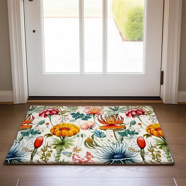 Green Yellow Floral Doormat Floor Mats Washable Rugs Kitchen Mat Non-Slip Oil Proof Rug Indoor Outdoor Mat Bedroom Decor Bathroom Mat Entrance Rug