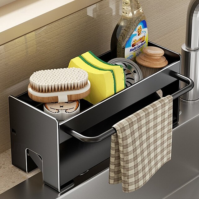 Sink Sponge Holder, Countertop Draining Rack, Freestanding Storage Organizer for Sponges, Dishcloths, and Scrubbers in Bathroom or Kitchen