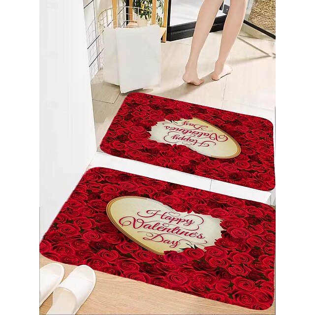 Valentine's Day Love non-slip doormat Polyester machine washable soft absorbent doormat suitable for entrance kitchen living room bedroom bathroom home decor - holiday themed  Absorbent Bathroom Rug