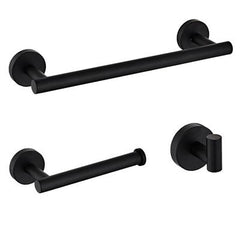 Towel Rack Set Stainless Steel Material Include Bathroom Single Towel Rod Toilet Paper Holder and Robe Hook Black 3pcs