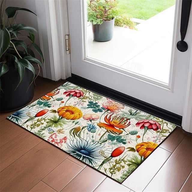 Green Yellow Floral Doormat Floor Mats Washable Rugs Kitchen Mat Non-Slip Oil Proof Rug Indoor Outdoor Mat Bedroom Decor Bathroom Mat Entrance Rug