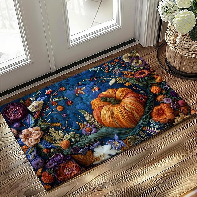 Autumn Quilt Pumpkin Doormat Kitchen Mat Floor Mat Non-Slip Area Rug Oil Proof Rug Indoor Outdoor Mat Bedroom Decor Bathroom Mat Entrance Rug