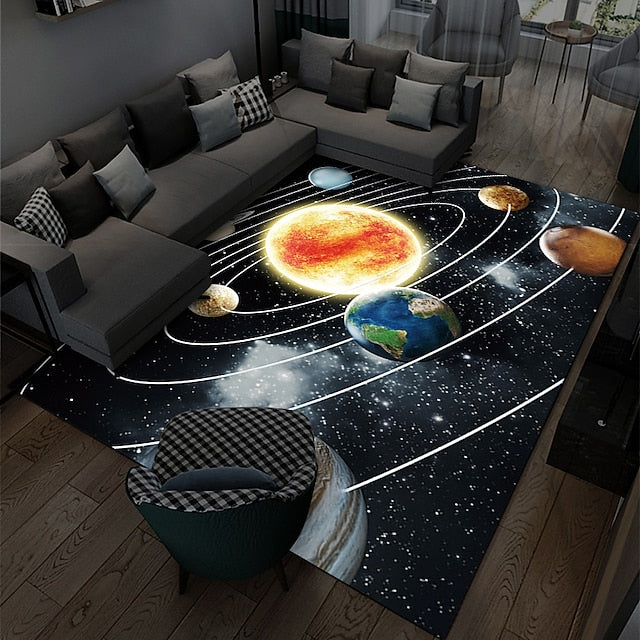 Area Rug Educational Outer Space Universe Planet Floor Rugs Living Room Home Decor, Carpets Area Mats for Kids Boys Girls Bedroom