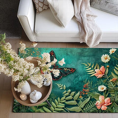 Green Butterfly Plant Area Rug Kitchen Mat Non-Slip Oil Proof Floor Mat Livingroom Rug Indoor Outdoor Mat Bedroom Decor Bathroom Mat Entrance Rug Door Mat