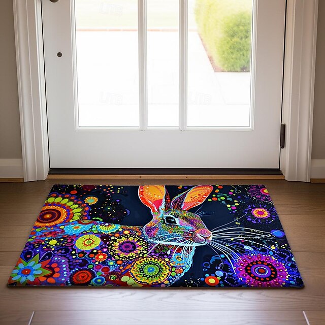 Painting Rabbit Easter Doormat Floor Mats Washable Rugs Kitchen Mat Non-Slip Oil Proof Rug Indoor Outdoor Mat Bedroom Decor Bathroom Mat Entrance Rug