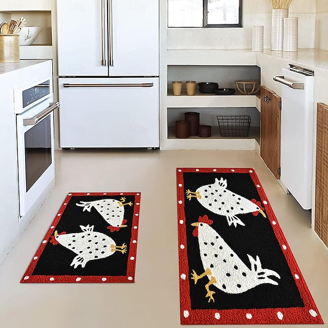 Farmhouse Chicken Area Rug Kitchen Mat Non-Slip Oil Proof Floor Mat Livingroom Rug Indoor Outdoor Mat Bedroom Decor Bathroom Mat Entrance Rug Door Mat