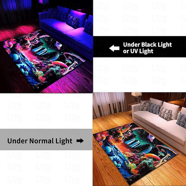 Blacklight Printed Carpet UV Reactive Glow in the Dark Rug Large Non-Slip Rug Mat for Room Decor