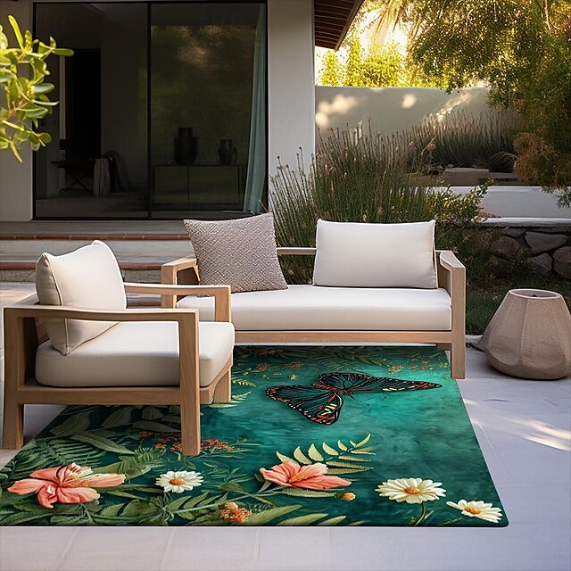 Green Butterfly Plant Area Rug Kitchen Mat Non-Slip Oil Proof Floor Mat Livingroom Rug Indoor Outdoor Mat Bedroom Decor Bathroom Mat Entrance Rug Door Mat