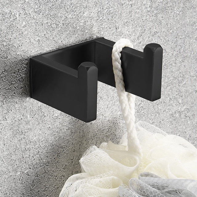 Bathroom Accessory Set, Self-adhesive Matte Black Stainless Steel Hardware Include Robe Hook, Towel Bar, Towel Holder, Toilet Paper Holder,for Home and Hotel