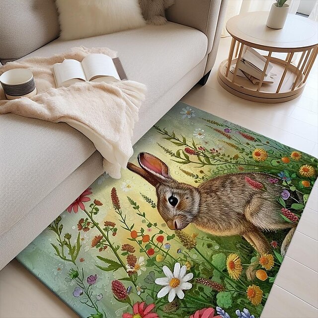 Forest Easter Bunny Area Rug Kitchen Mat Non-Slip Oil Proof Floor Mat Livingroom Rug Indoor Outdoor Mat Bedroom Decor Bathroom Mat Entrance Rug Door Mat