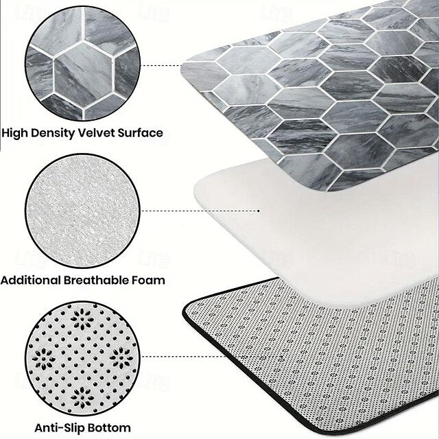 Geometric Grey Area Rug Kitchen Mat Non-Slip Oil Proof Floor Mat Livingroom Rug Indoor Outdoor Mat Bedroom Decor Bathroom Mat Entrance Rug Door Mat