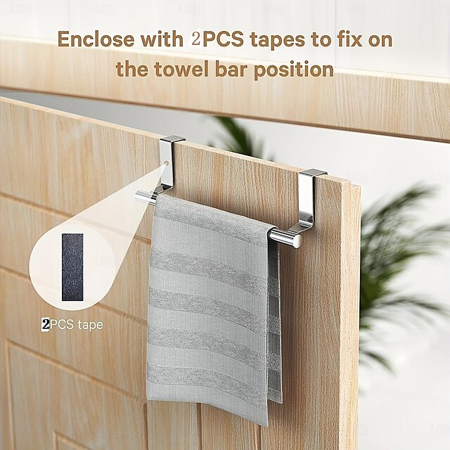 2pcs Stainless Steel No-Drill Over-the-Door Towel Rack: Perfect for Kitchen Cabinet Doors, Back of Doors, Ideal for Hanging Dishcloths, Towels, providing Convenient Storage and Organization