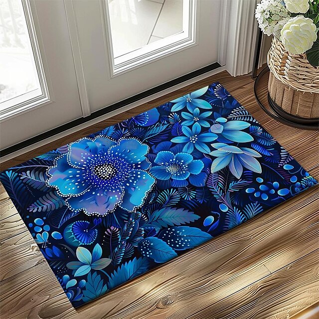 Pointillism Flowers Doormat Floor Mats Washable Rugs Kitchen Mat Non-Slip Oil Proof Rug Indoor Outdoor Mat Bedroom Decor Bathroom Mat Entrance Rug