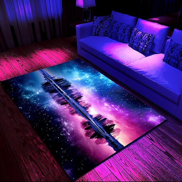 Blacklight Rug UV Reactive Glow in the Dark Area Rug Kitchen Mat Non-Slip Oil Proof Trippy Universe Floor Mat Livingroom Rug Indoor Outdoor Mat Bedroom Decor Bathroom Mat Entrance Rug Door Mat