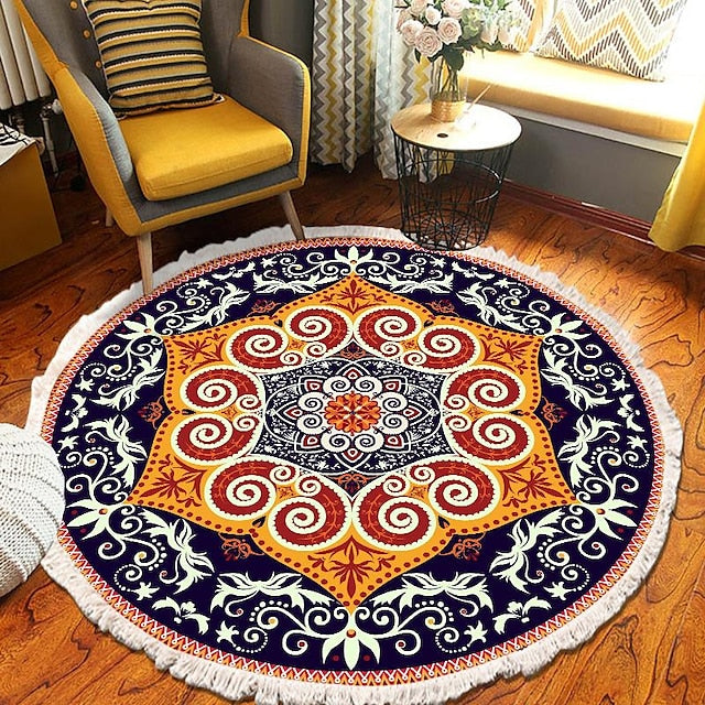 Mandala Tassel Round Carpet Area Rug Ethnic Style Room Living Room Bedroom Coffee Table Floor Mat