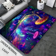 Mushroom Landscape Blacklight Rug Carpet Floor Mat UV Reactive Glow in the Dark Rug Large Non-Slip Rug Mat Carpet for Room Decor