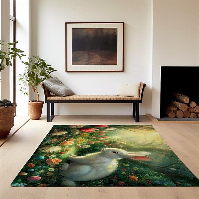 Forest Easter Bunny Area Rug Kitchen Mat Non-Slip Oil Proof Floor Mat Livingroom Rug Indoor Outdoor Mat Bedroom Decor Bathroom Mat Entrance Rug Door Mat