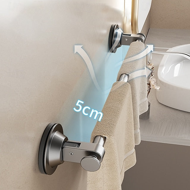 Gun Gray Suction Cup Towel Rack Bathroom Non Perforated Space Aluminum Bathroom Storage Rack Wall Mounted Single Pole Towel Pole