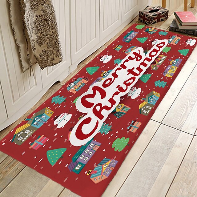 Christmas Decorations Party Flannel Floor Mat Area Rug Door Mat Hallway Carpets Area Rugs for Bedroom Living Room Carpet Kitchen Bathroom Anti-Slip Xmas Floor Mats