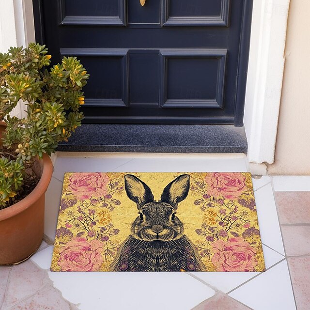 Welcome Rabbits Doormat Floor Mats Washable Rugs Kitchen Mat Non-Slip Oil Proof Rug Indoor Outdoor Mat Bedroom Decor Bathroom Mat Entrance Rug