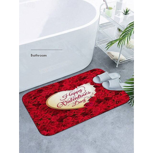 Valentine's Day Love non-slip doormat Polyester machine washable soft absorbent doormat suitable for entrance kitchen living room bedroom bathroom home decor - holiday themed  Absorbent Bathroom Rug