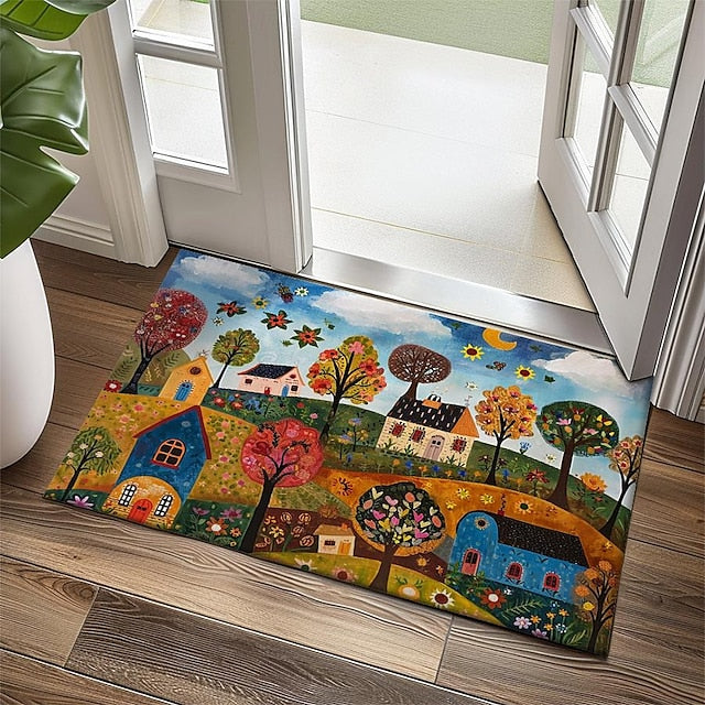 Folk Art Cats Doormat Kitchen Mat Floor Mat Non-Slip Area Rug Oil Proof Rug Indoor Outdoor Mat Bedroom Decor Bathroom Mat Entrance Entreyway Rug