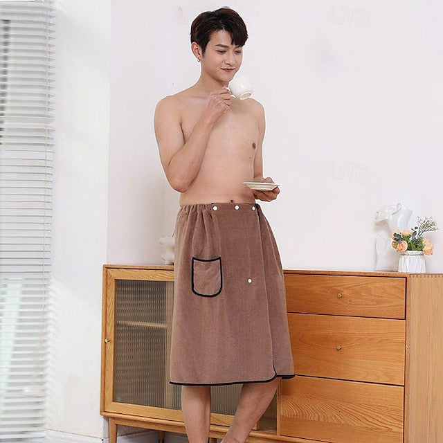 Men's Wearable Bath Towel with Pocket Soft Microfiber Magic Swim Beach Towel Blanket Wrap up Shower Skirts Are Softer Than Absorbent Bathrobes