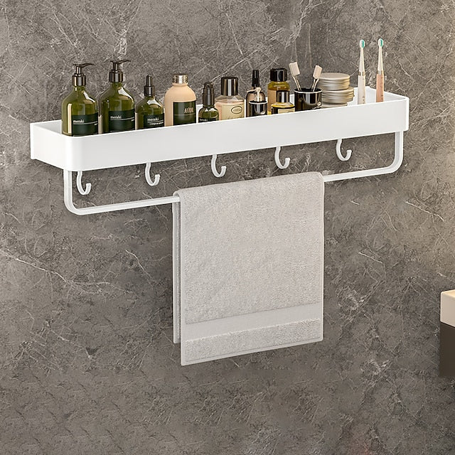 Shower Caddy Bathroom Shelves Wall Mounted White Storage Organizer Rack Bathroom Kitchen Bathroom Hardware Pendant Bathroom Shelf Space Aluminum Shower Rack Corner Shelf Square Bath Shower Shelf