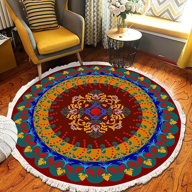 Mandala Tassel Round Carpet Area Rug Ethnic Style Room Living Room Bedroom Coffee Table Floor Mat