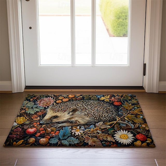 Hedgehog Fruits Doormat Kitchen Mat Floor Mat Non-Slip Area Rug Oil Proof Rug Indoor Outdoor Mat Bedroom Decor Bathroom Mat Entrance Rug