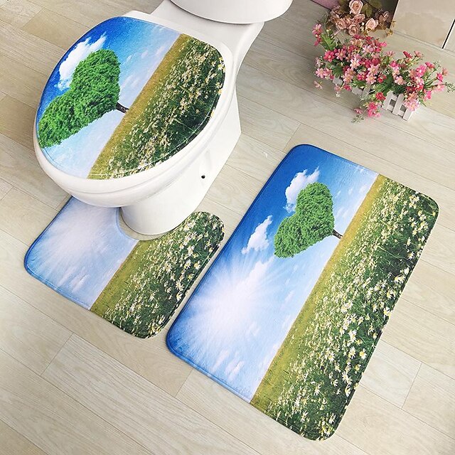 3Pcs/Set Bathroom Non-Slip Pedestal Rug + Lid Toilet Cover + Bath Mat Washable