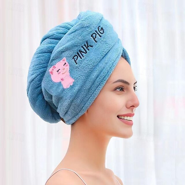 Dry Hair Cap Embroidery Cap Double-Layer Shower Cap Quick-Drying Strong Water Absorption Thickened Home Bag Hair Dry Hair Towel Back To School College Student