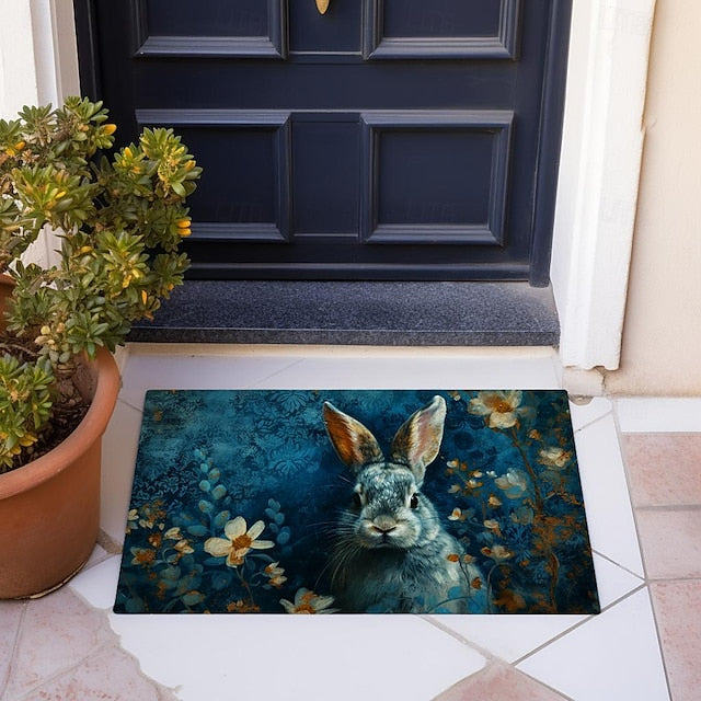 Ink Blue Rabbit Doormat Floor Mats Washable Rugs Kitchen Mat Non-Slip Oil Proof Rug Indoor Outdoor Mat Bedroom Decor Bathroom Mat Entrance Rug