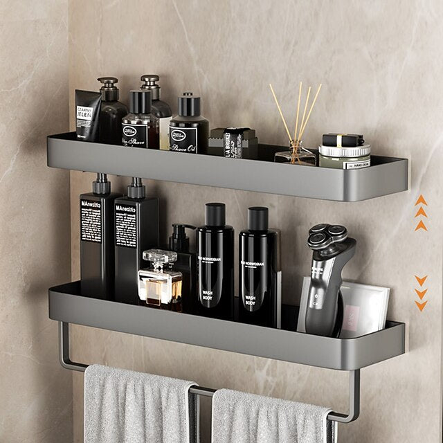 Shower Caddy Bathroom Shelves Wall Mounted Gun Grey Storage Organizer Rack Bathroom Kitchen Bathroom Hardware Pendant Bathroom Shelf Space Aluminum Shower Rack Corner Shelf Square Bath Shower Shelf