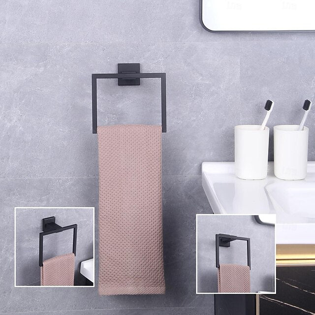 Black Hand Towel Holder SUS304 Stainless Steel Towel Hanger Towel Ring for Bathroom Lavatory Wall Mount Contemporary Style