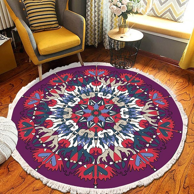 Mandala Tassel Round Carpet Area Rug Ethnic Style Room Living Room Bedroom Coffee Table Floor Mat