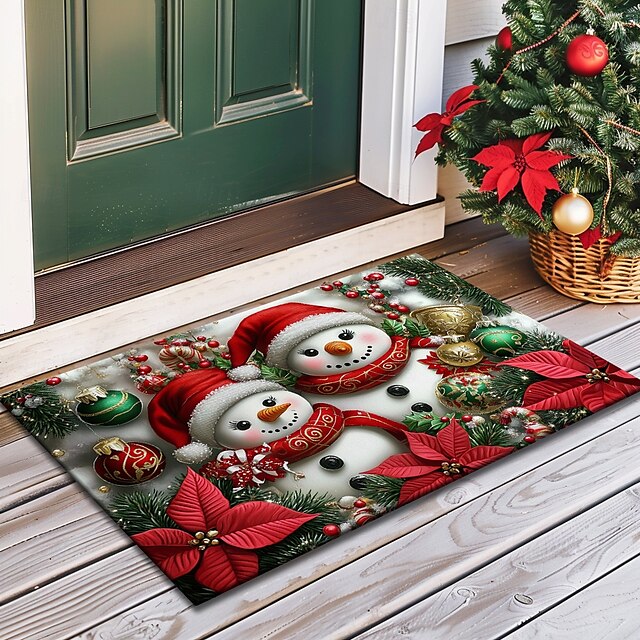 Christmas Decorations Doormat Snowman Kitchen Mat Floor Mat Non-Slip Area Rug Oil Proof Rug Indoor Outdoor Mat Bedroom Decor Bathroom Mat Entrance Rug