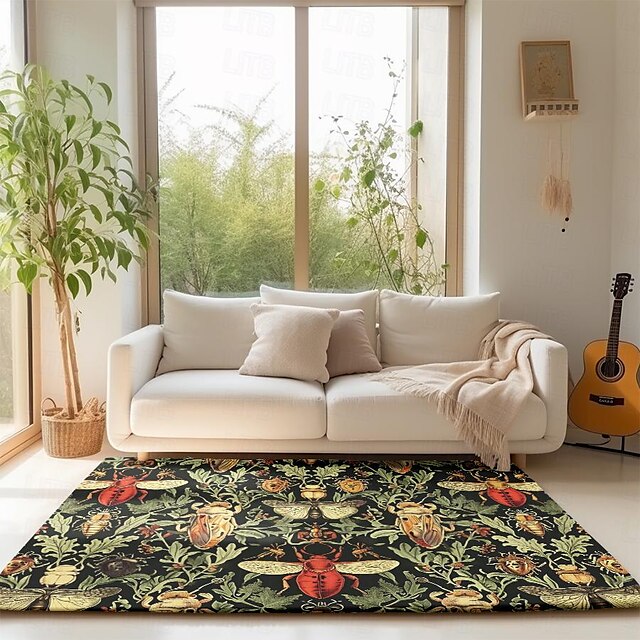 Floral Insects Area Rug Kitchen Mat Non-Slip Oil Proof Floor Mat Livingroom Rug Indoor Outdoor Mat Bedroom Decor Bathroom Mat Entrance Rug Door Mat