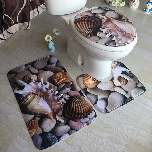 3Pcs/Set Bathroom Non-Slip Pedestal Rug + Lid Toilet Cover + Bath Mat Washable