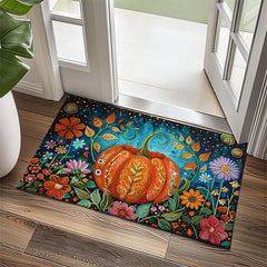 Autumn Pumpkin Folk Art Doormat Kitchen Mat Floor Mat Non-Slip Area Rug Oil Proof Rug Indoor Outdoor Mat Bedroom Decor Bathroom Mat Entrance Rug