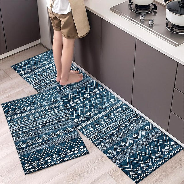 Boho Style Kitchen Mat Kitchen Rug Set of 2 Pcs,Perfect for Kitchen, Bathroom, Living Room, Soft, Absorbent Microfiber Material, Non-Slip, Easy Clean Machine Washable Floor Runner