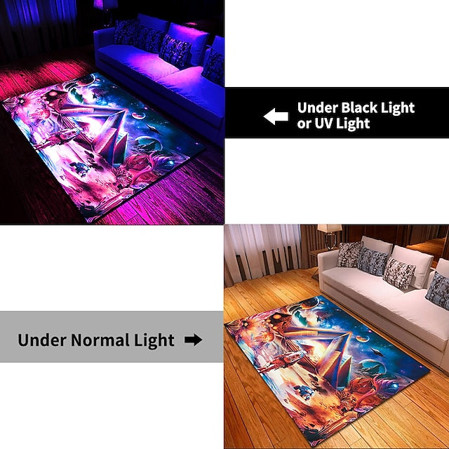 Tree of Life Blacklight Rug Carpet Floor Mat UV Reactive Glow in the Dark Rug Large Non-Slip Rug Mat Carpet for Room Decor