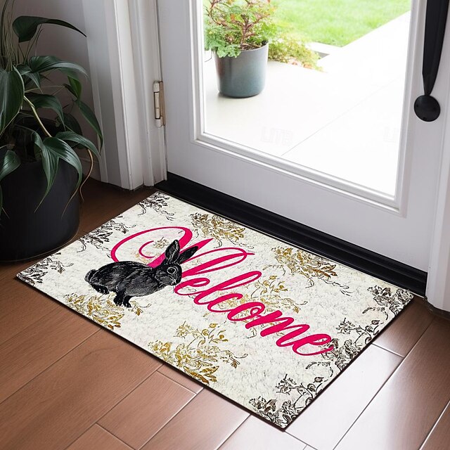 Welcome Rabbits Doormat Floor Mats Washable Rugs Kitchen Mat Non-Slip Oil Proof Rug Indoor Outdoor Mat Bedroom Decor Bathroom Mat Entrance Rug