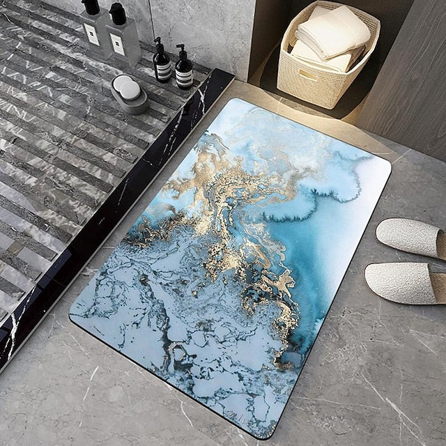 Diatomaceous Earth Bath Mat Non-slip Marble Pattern Super Absorbent Toilet Door Quick-Drying Foot Mat Entry Door Mat Non-Slip Mat